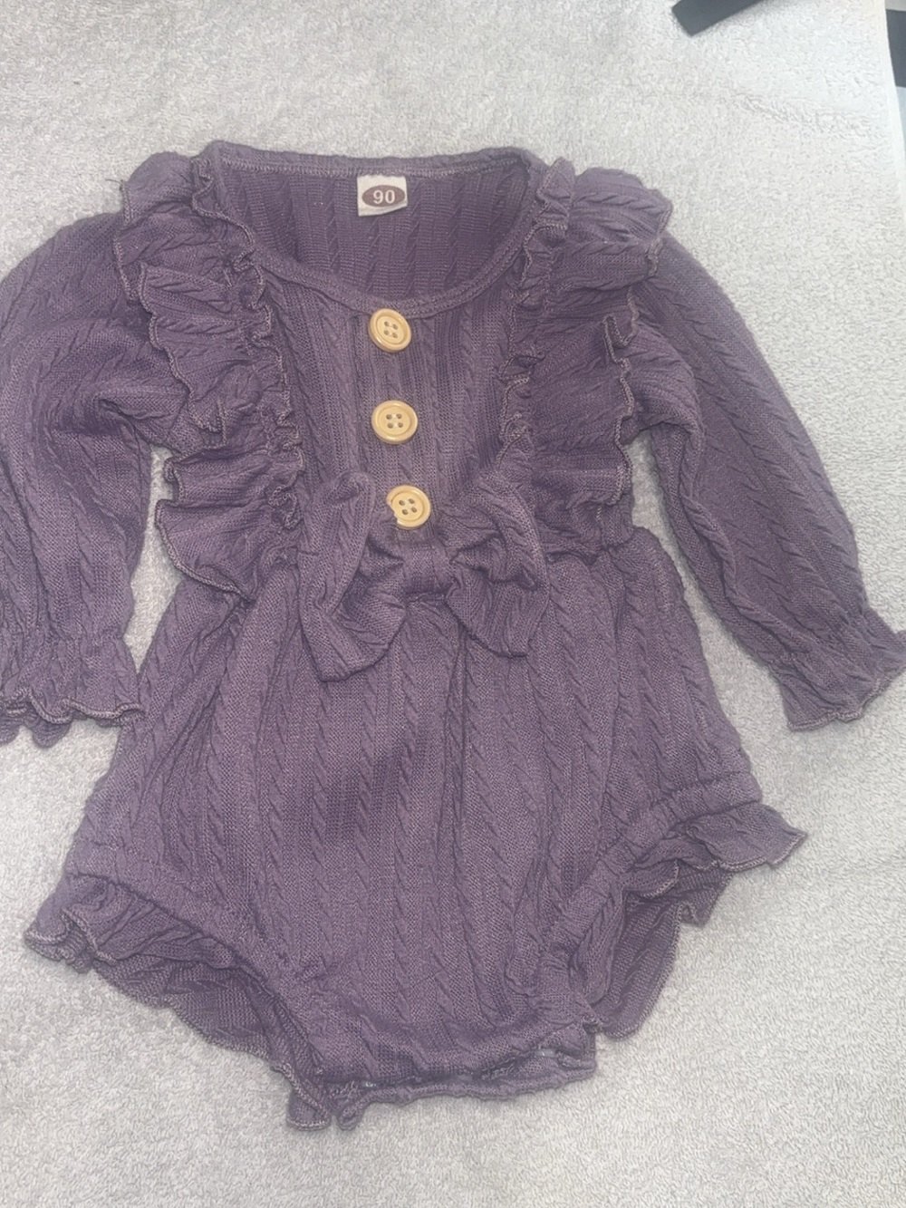 SHEIN Purple Ruffle Knit Baby One-Piece Romper with Buttons